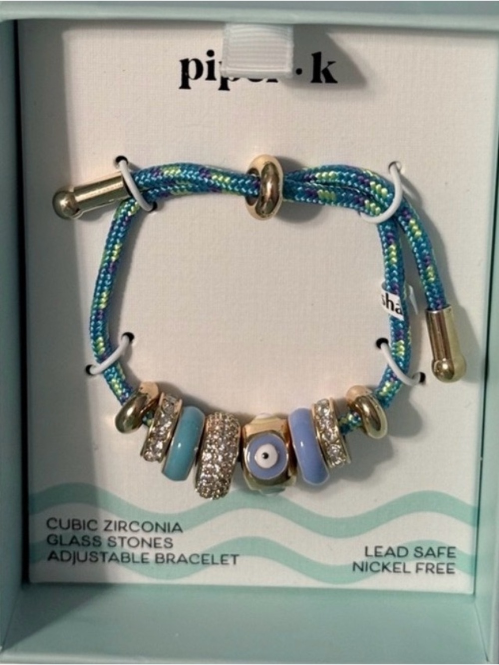 Piper Multicolor Blue & Turquoise Cord Evil Eye Charm Bracelet - Picture 2 of 2